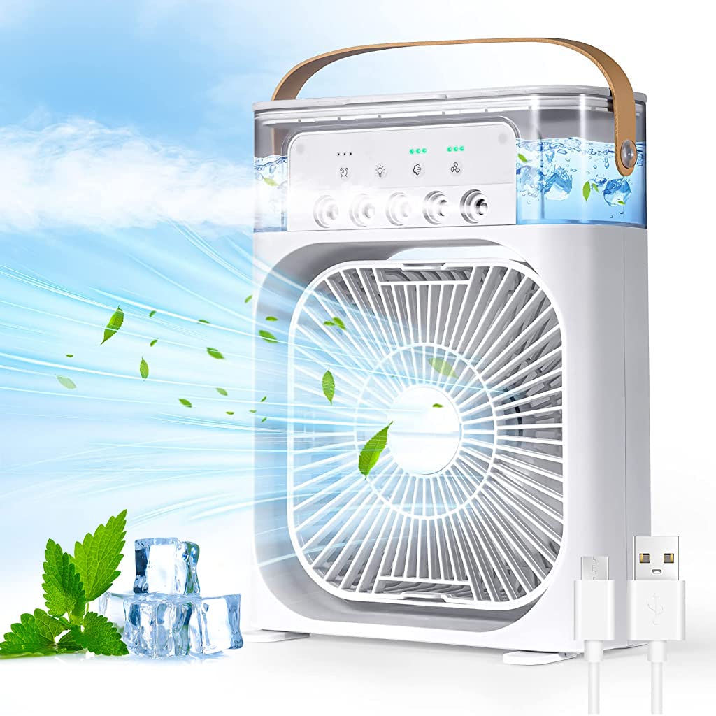 ZORBES USB Cooling Fan 2 in 1 Desk Air Humidifier Fan LED Cooling Fan with 3 Speed & 5 Mist Spray Mode Portable Evaporative Air Cooler with Cooling Fan for Bedroom, Office, Dorm ZORBES USB Cooling Fan 2 in 1 Desk Air Humidifier Fan LED Cooling Fan with 3 Speed & 5 Mist Spray Mode Portable Evaporative Air Cooler with Cooling Fan for Bedroom, Office, Dorm
